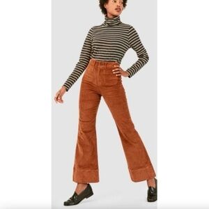Faherty Phoebe Pant High Rise Flare Patch Pocket Corduroy Trouser Sienna 27